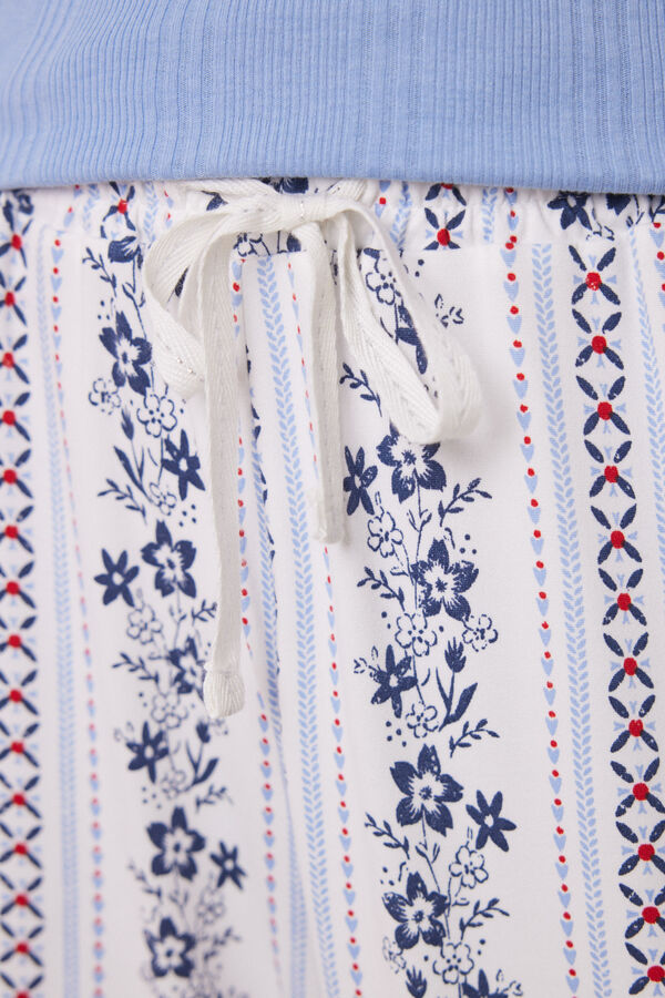 Women'secret Pantal&oacute;n pijama rayas flores blanco
