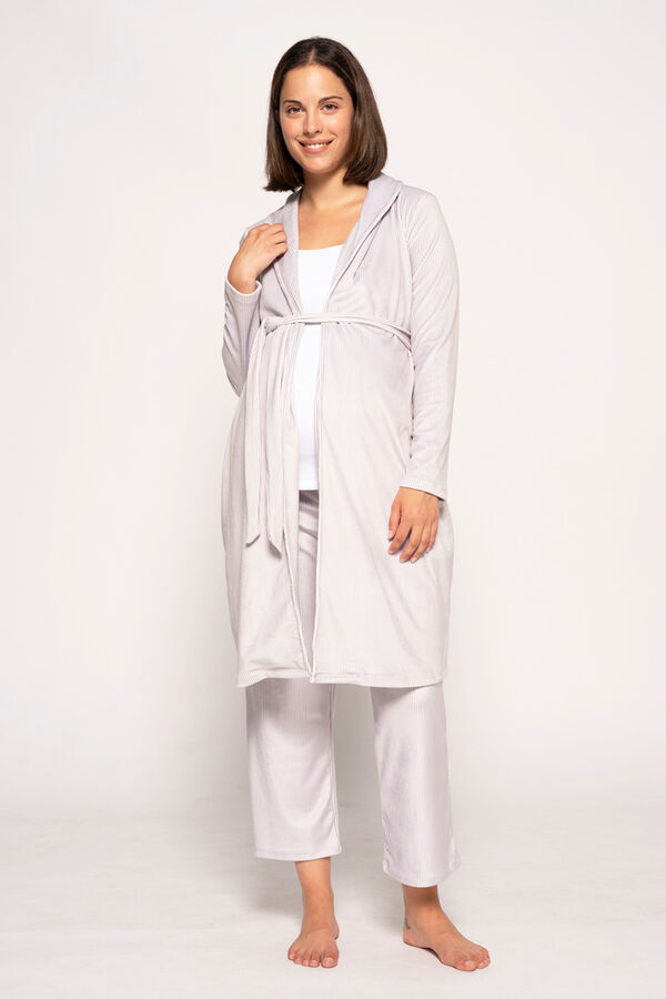 Womensecret Robe de velour estampado de riscas maternity cinzento