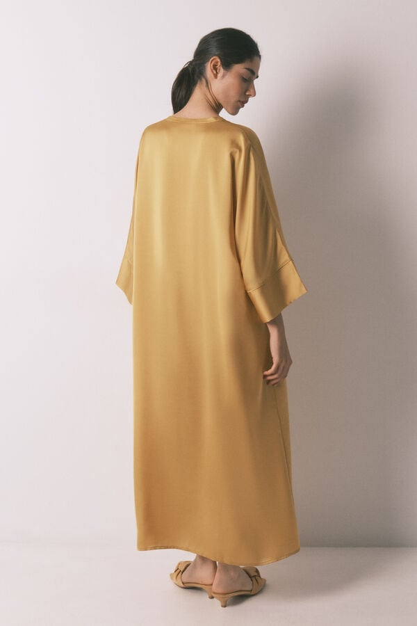 Women'secret Vestido caft&aacute;n sat&eacute;n mostaza amarillo