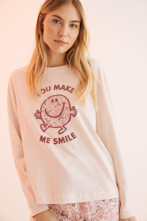 Womensecret T-shirt manga comprida 100% algodão Mr. Men & Little Miss rosa