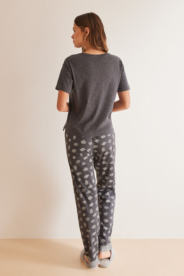 Women'secret Pijama largo 100% algod&oacute;n gris conchas gris