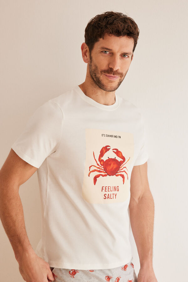 Women'secret Pijama curto homem 100% algod&atilde;o caranguejos bege