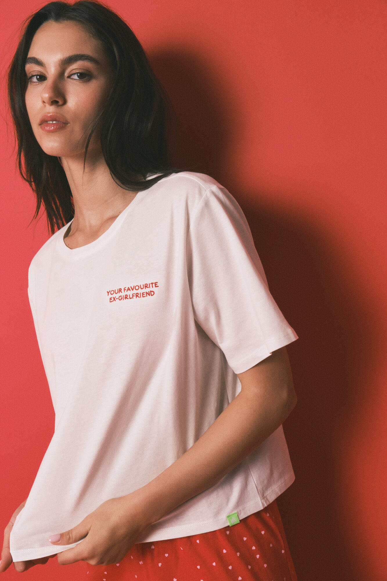 HI&BYE Pijama comprido estampado em 100% algod&atilde;o branco
