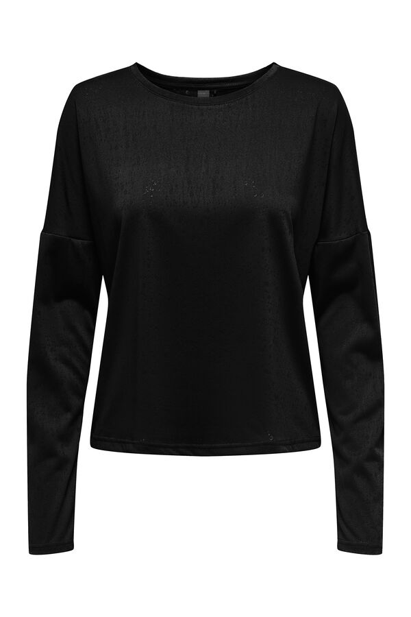 Only Play T-shirt de manga comprida com gola redonda e tecido com efeito água. preto