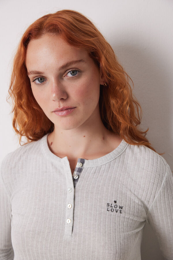 Women'secret Pijama longo xadrez cinza bege