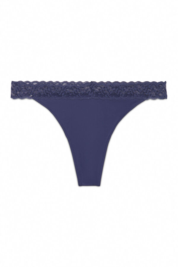 Women'secret Tanga tira encaje azul azul