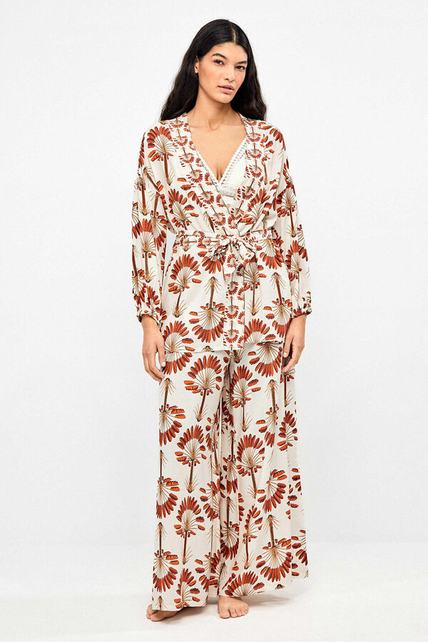 Gisela Kimono estampado palmeras blanco