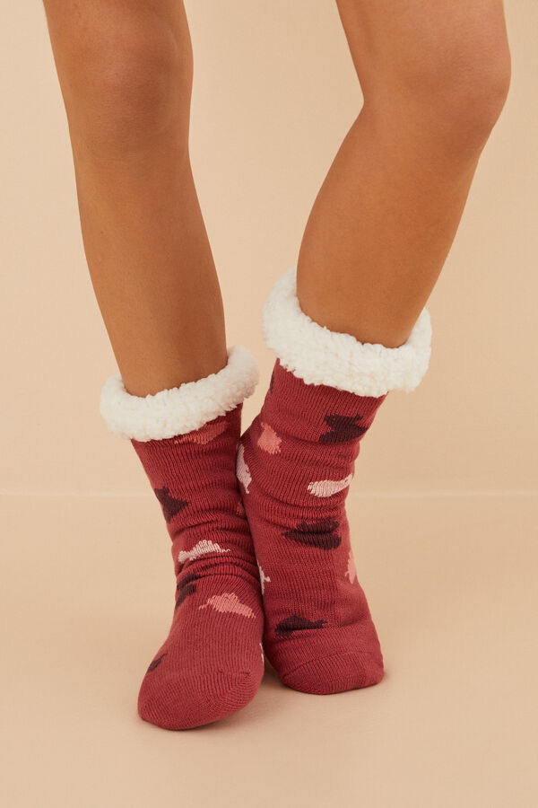 Women'secret Calcetines borreguito tricot La Vecina Rubia burdeos