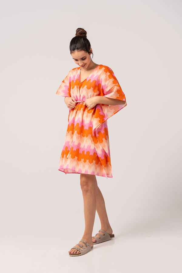 Abbacino Caftán de mujer con estampado geométrico naranja