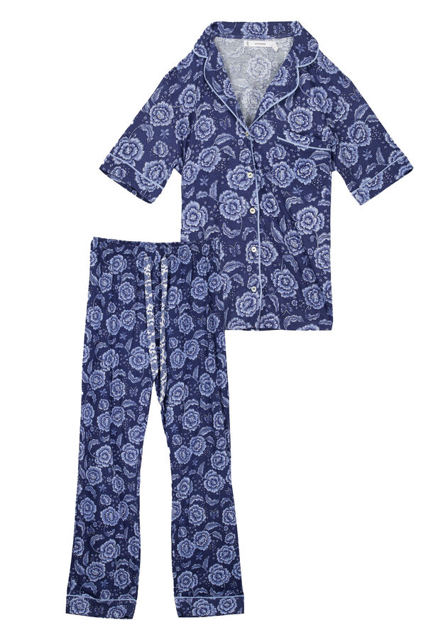 Women'secret Pijama camisa de algod&atilde;o manga curta cal&ccedil;a azul