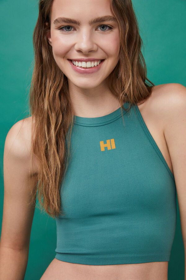 HI&BYE Crop top halter sem costuras azul-marinho verde