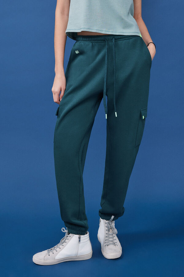 HI&BYE Pantal&oacute;n jogger cargo felpa verde verde