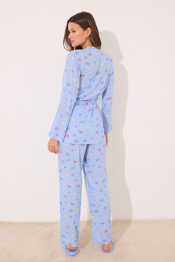 Women'secret Set pijama largo sat&eacute;n "Barrio S&eacute;samo" azul