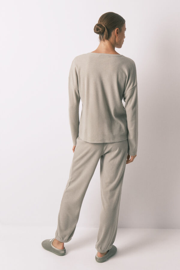 Women'secret Pijama largo textura waffle verde kaki