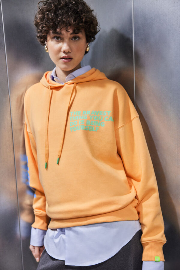 HI&BYE Sudadera capucha felpa naranja logo naranja