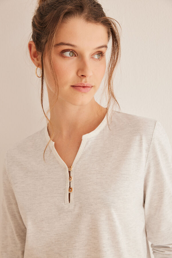 Women'secret Camisola 100% algod&atilde;o manga comprida cinzento-claro cinzento