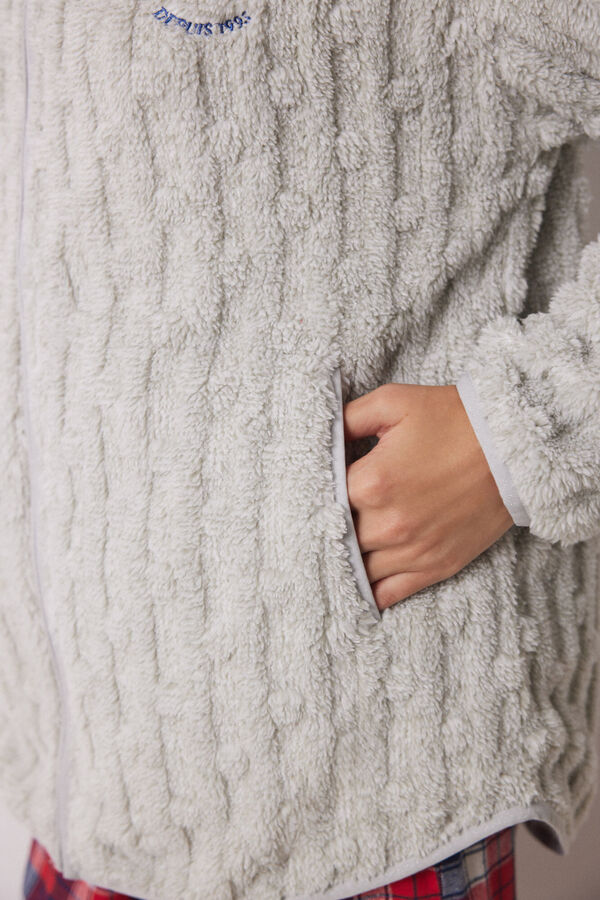 Women'secret Bata corta tejido polar gris gris