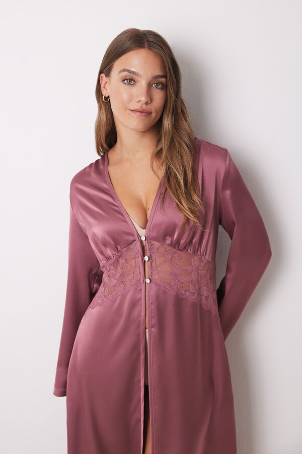Women'secret Robe longo de cetim rosa com renda rosa