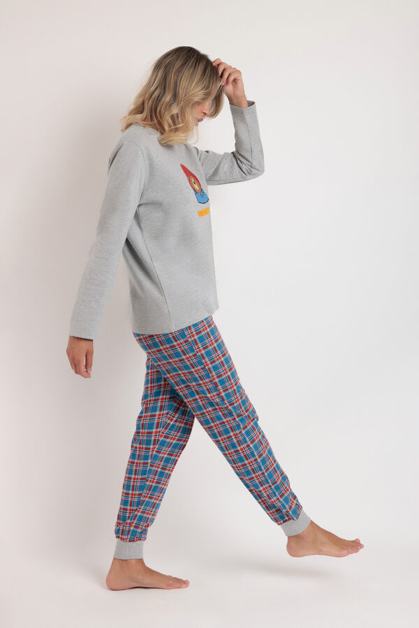 Admas Pijama xadrez Paddington feminino cinzento