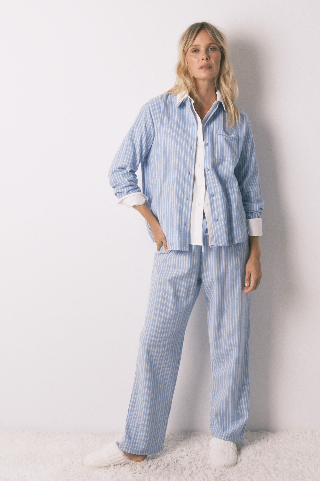 Women'secret Pijama camisa &agrave;s riscas, 100% algod&atilde;o