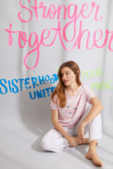 Womensecret Pijama comprido manga curta algodão orgânico rosa branco
