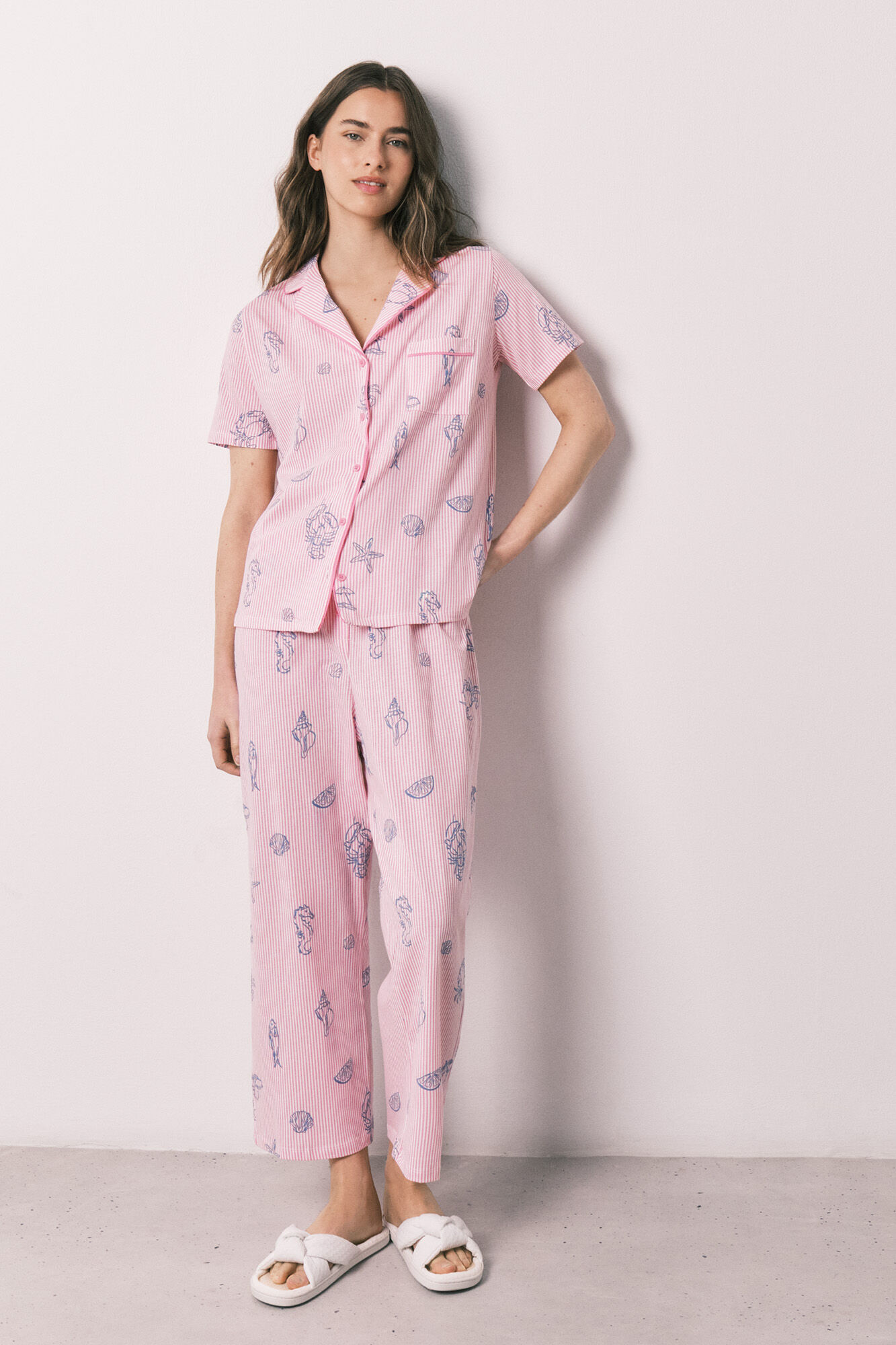 Women'secret Pijama camisero algod&oacute;n rayas rosa