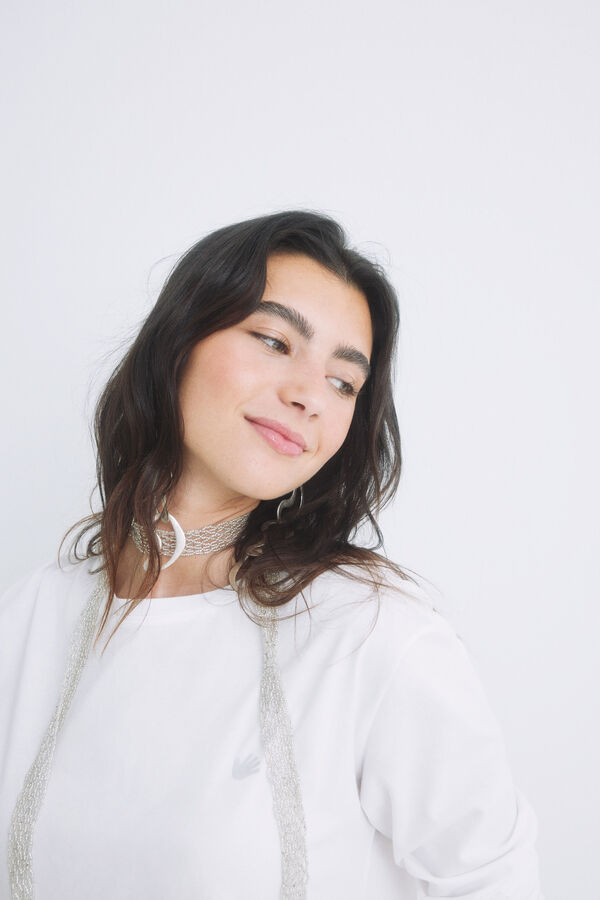 HI&BYE Camiseta 100% algod&oacute;n marfil logo marfil