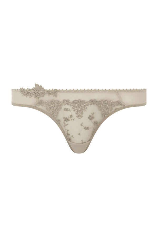 Passionata Tanga White Nights con bordados y tul bege