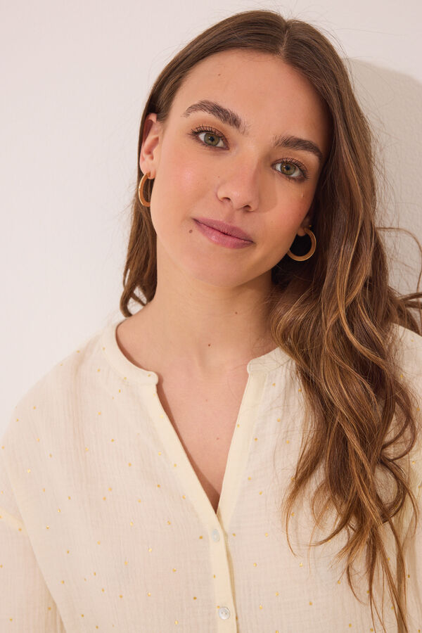 Women'secret Pijama camisero muselina 100% algodón blanco marfil