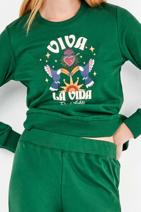 Gisela Conjunto de sweatshirt e cal&ccedil;a Frida Kahlo verde