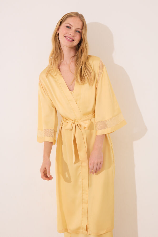 Women'secret Bata larga tejido chif&oacute;n amarillo amarillo