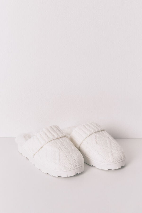 Women'secret Zapatillas casa punto tricot blanco marfil