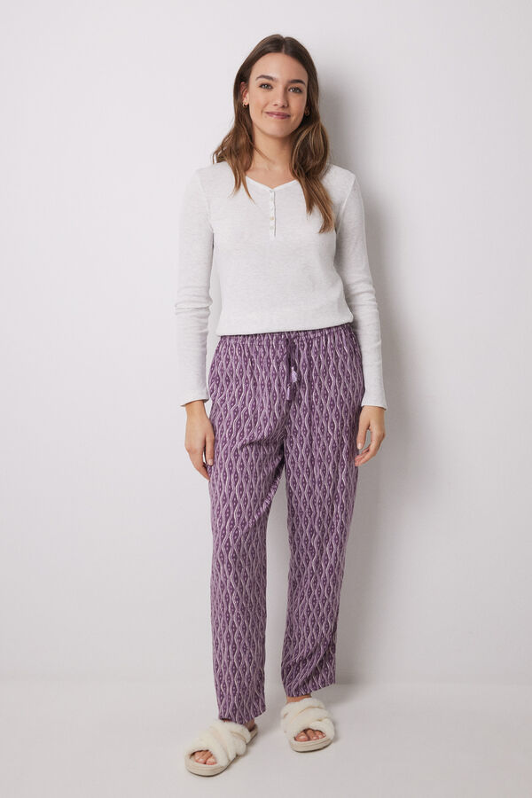 Women'secret Pantal&oacute;n largo print geom&eacute;trico morado morado/lila