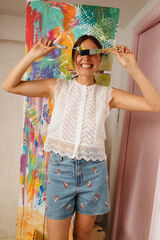 Pieces Short denim estampado floral azul