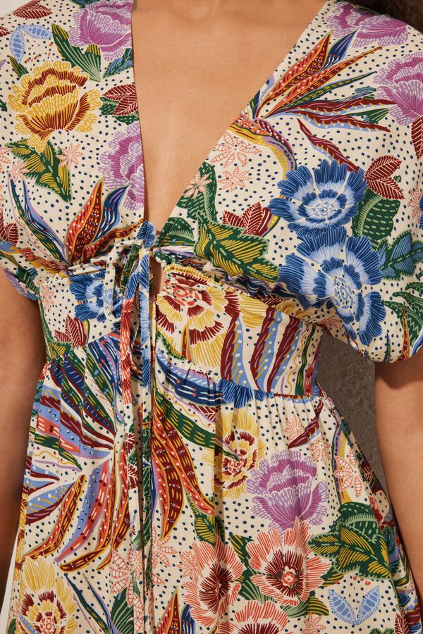 Women'secret Vestido corto estampado tropical blanco