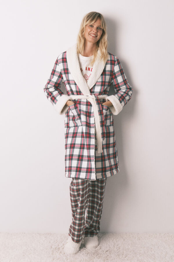 Women'secret Bata cuadros franela y borreguito marfil