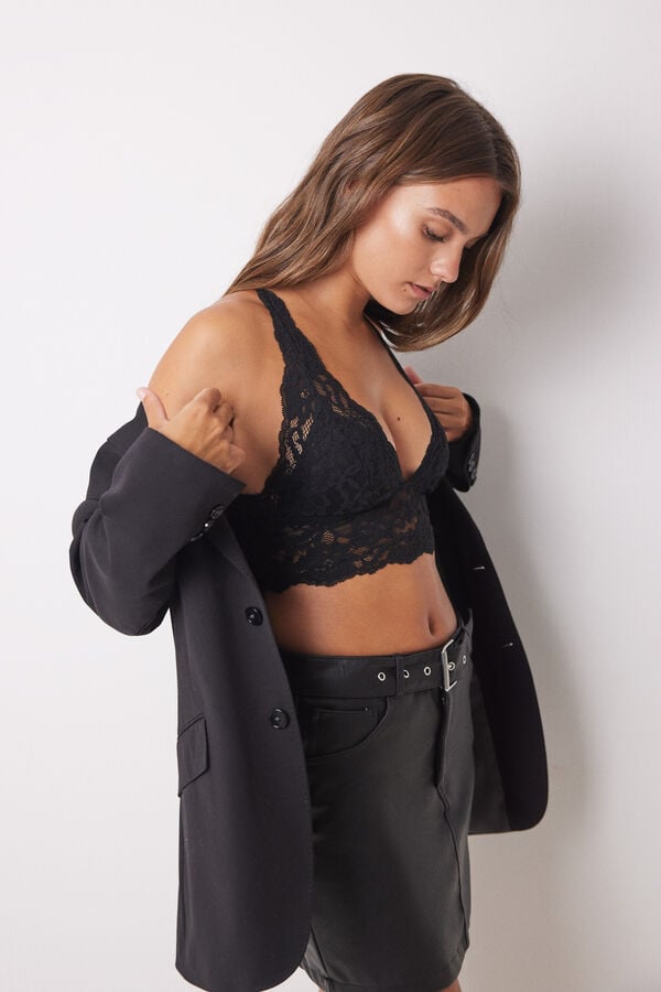 Women'secret Soutien bralette triangular renda preto preto