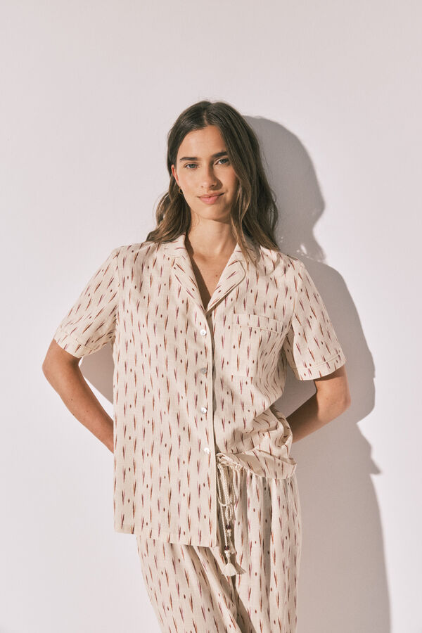 Women'secret Pijama largo camisero ikat marfil
