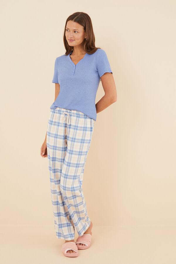 Women'secret Pantal&oacute;n largo 100% algod&oacute;n franela cuadros teja kaki