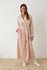 Promise Bata larga sedalina estampado animal print con cintur&oacute;n rosa