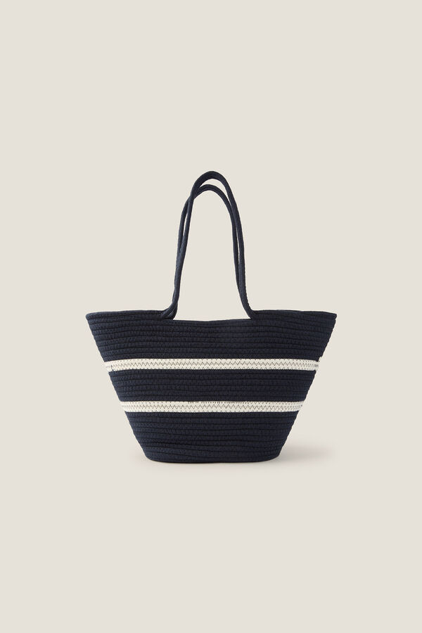 Textura Capazo de playa en cuerda de algod&oacute;n natural azul