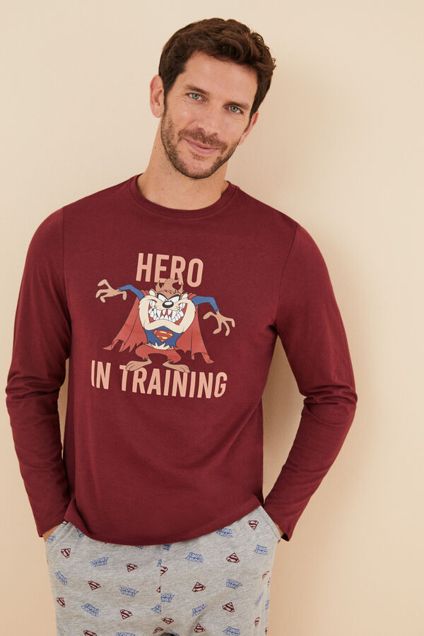 Women'secret Pijama largo hombre 100% algod&oacute;n Diablo Tasmania burdeos