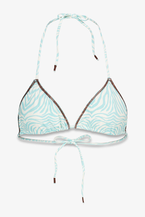 HI&BYE Top biquíni triangular com estampa de cortina turquesa estampado