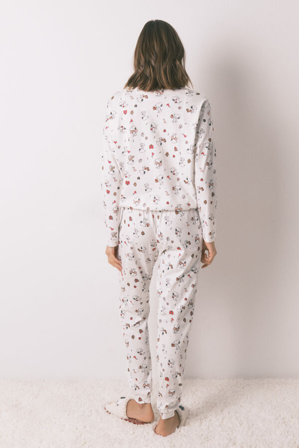 Women'secret Pijama largo 100% algod&oacute;n blanco Snoopy marfil