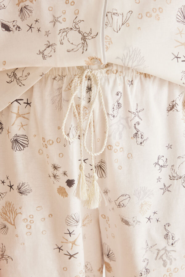 Women'secret Pijama camisero comprido 100% algod&atilde;o mar branco