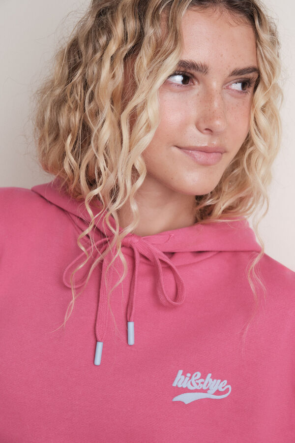 HI&BYE Sweatshirt com capuz de pel&uacute;cia f&uacute;csia rosa
