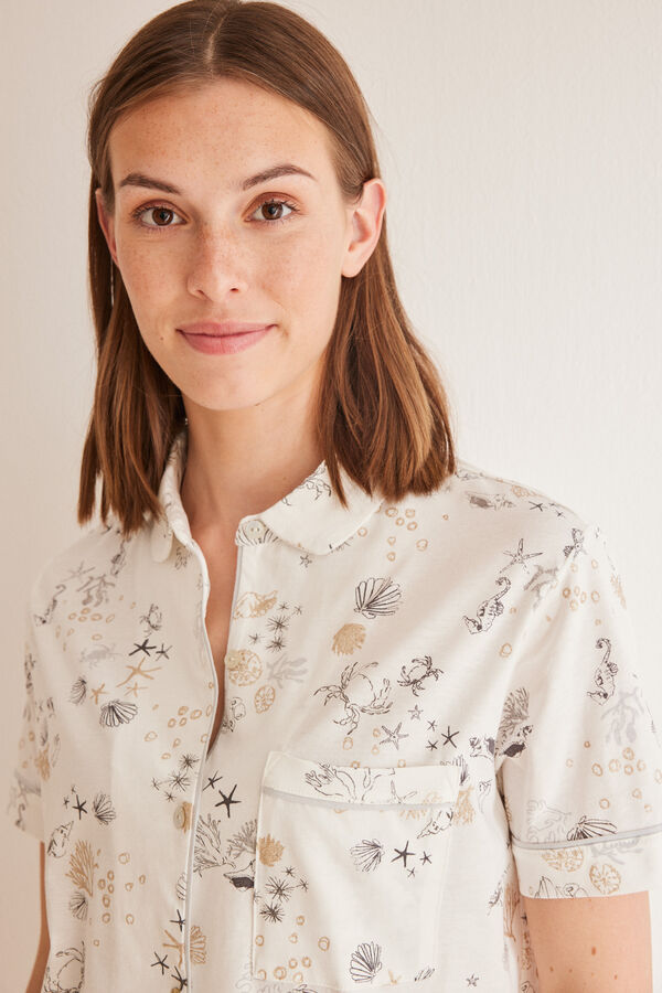 Women'secret Pijama camisero corto 100% algod&oacute;n mar blanco