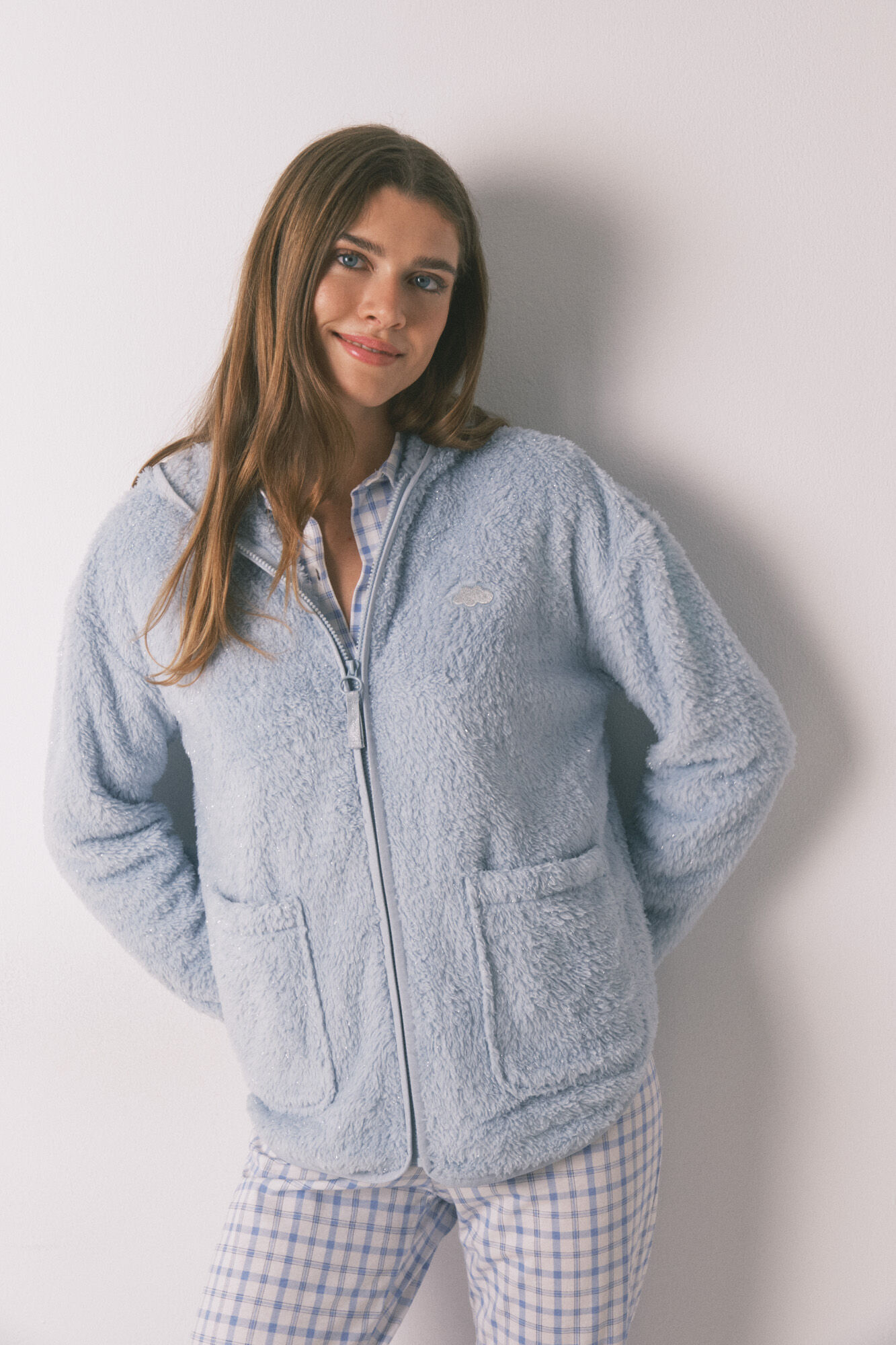 Women'secret Robe curta de tecido de pelo azul lurex