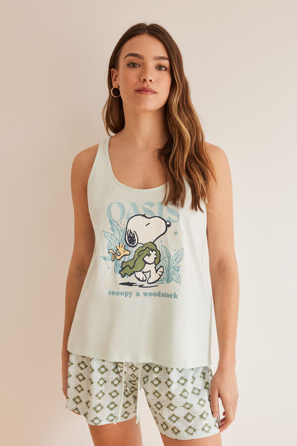 Women'secret Pijama 100% algod&oacute;n tirantes Snoopy verde