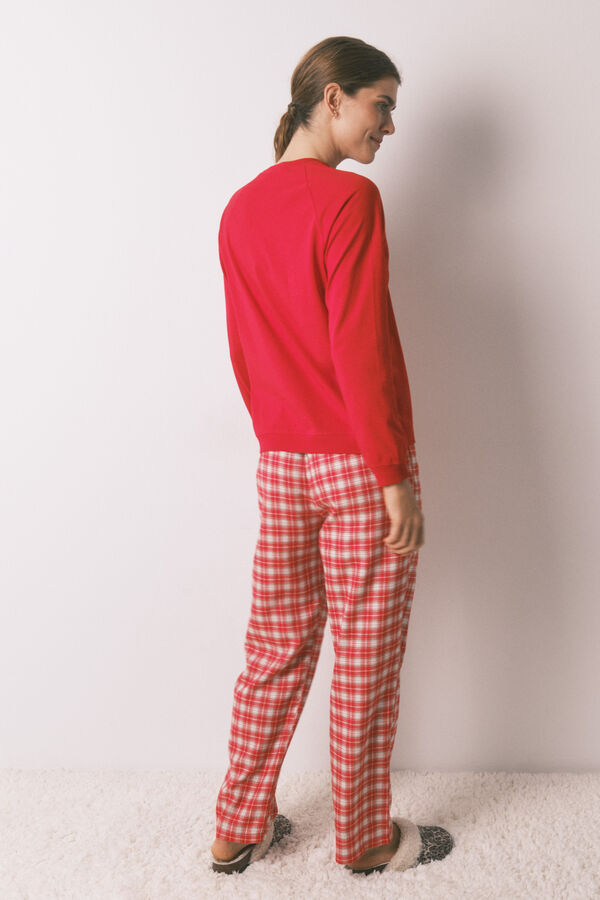 Women'secret Pijama longo 100% algod&atilde;o estampado xadrez vermelho Snoopy vermelho